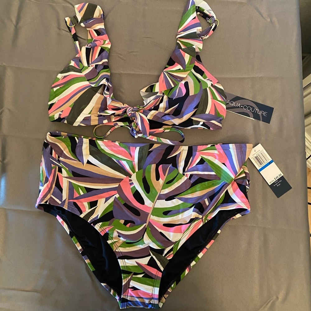 NWT Aqua Couture two piece, bathing suit size extra large multicolor